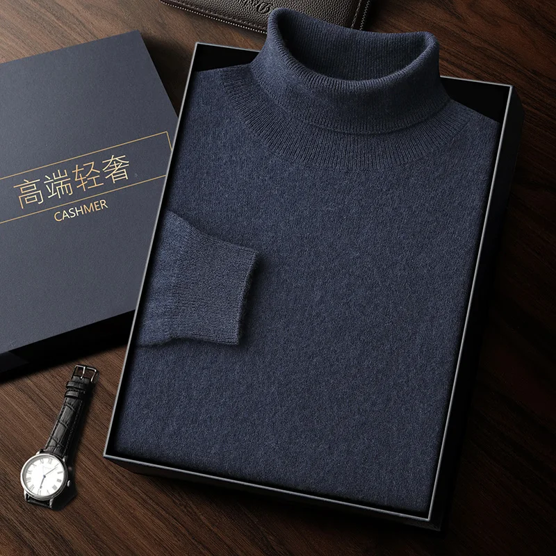 Men's turtleneck 100% pure cashmere new cashmere sweater thickened high-end classic leisure knitted sweater in autumn and winter 5