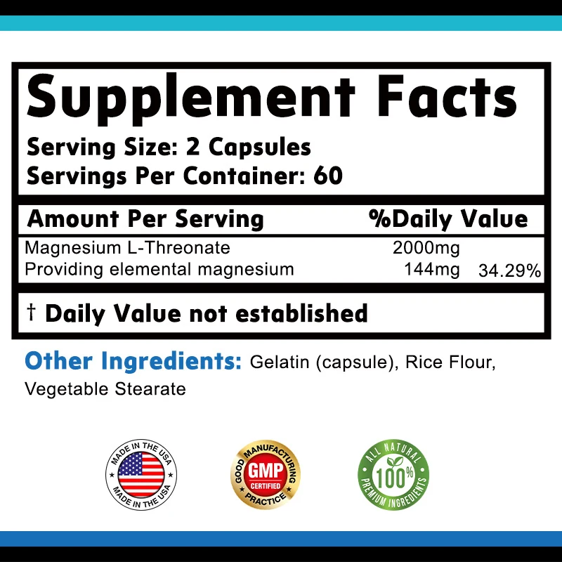 Magnesium L-Threonate Capsules &ndash; High Absorption Supplement &ndash; for Sleep and Cognitive Function Support magnesium citrate capsules