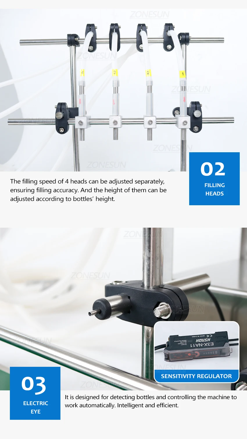 ZONESUN ZS-DTDP4G Автоматическая машина для розлива жидкости с цифровым управлением, 4 головки, диафрагменный насос, бутылка, наполнитель для жидкой воды, сока
