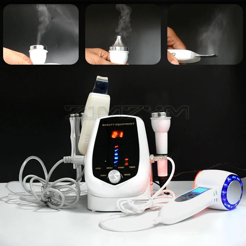 5 In 1 Portable Ultrasound Diamond Microdermabrasion Machine Ultrasonic Scrubber Face Scrubber Skin Care Tools Hot & Cold Hammer