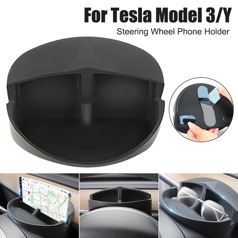 

For Tesla Model 3/Y Steering Wheel Phone Bracket Silicone Storage Box Phone Holder Sunglasses Storage Box Interior Organizer