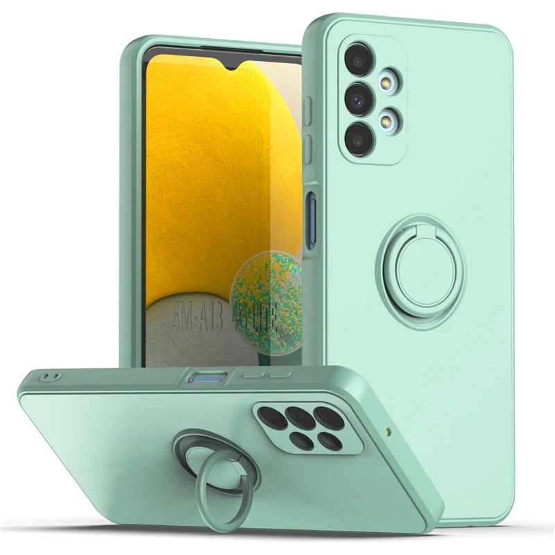 Square Liquid Silicone Phone Case With Ring Holder For Samsung_voghion.com