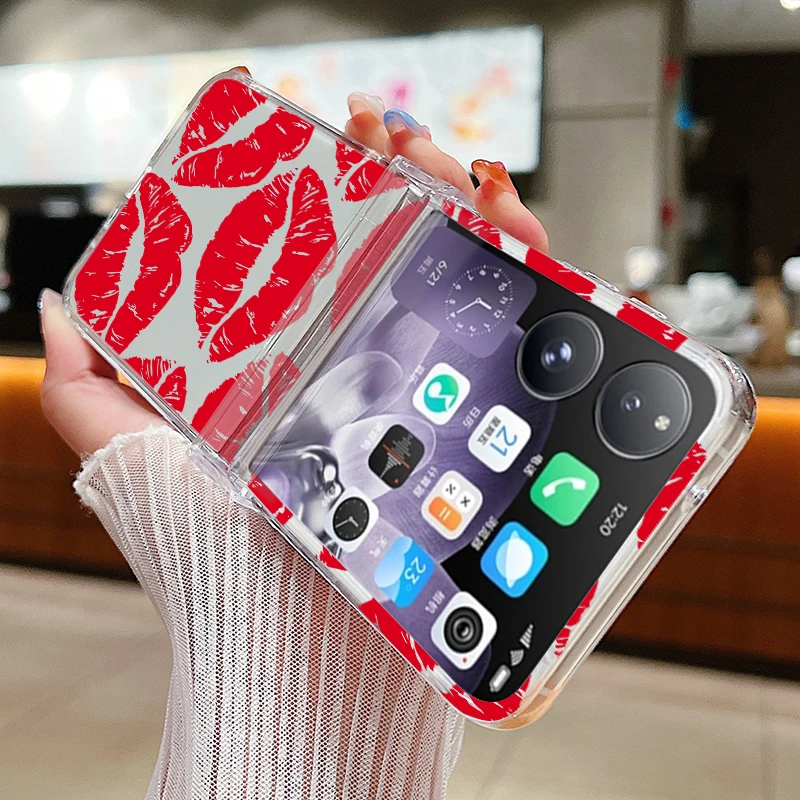 Hinged Kiss Lips Print Shockproof Clear PC Hard Folding Phone Case Cover