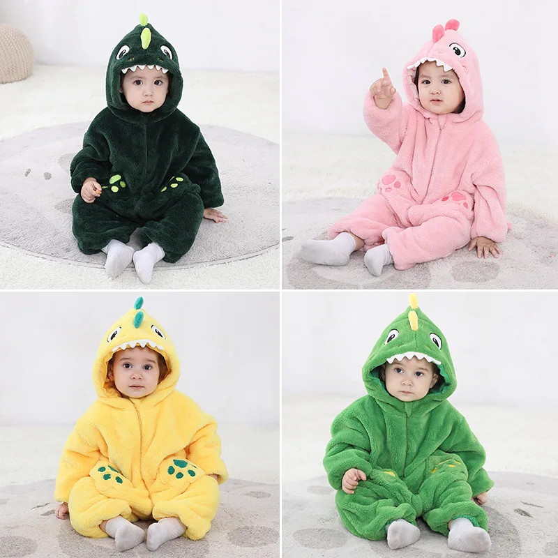 

Newborn Kigurumi Baby Boy Girls Romper Baby Onesie Cosplay 4 Color Dinosaur Hoodie Bodysuits Infant Jumpsuits Winter Soft Outfit