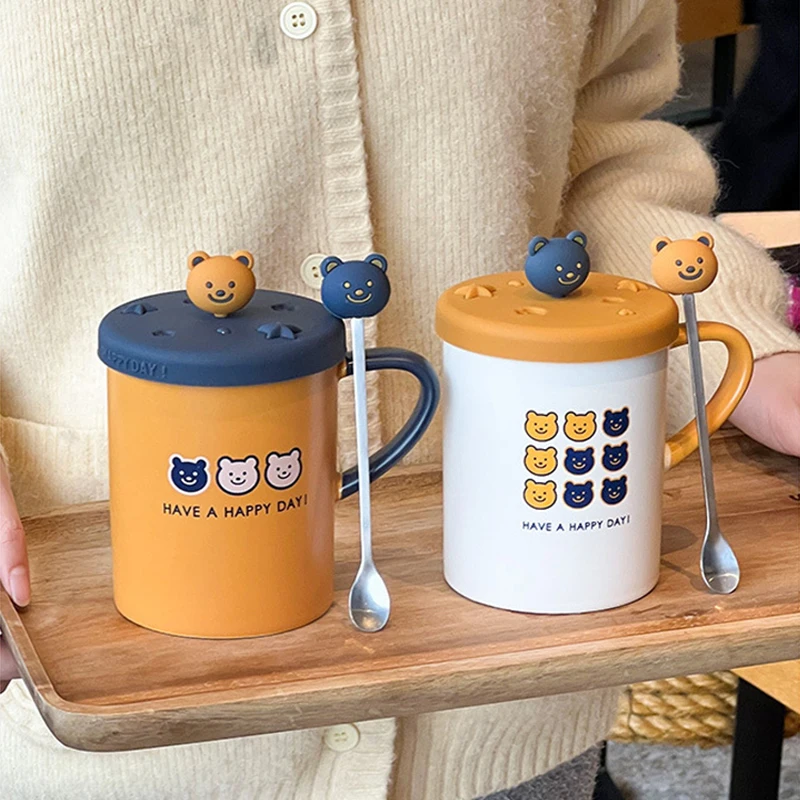 

Cute Ceramic Mug Coffee Cup With Lid Spoon Creative Ceramic Home Office Kids Water Cup with Hand Couple Gift Coffee Mugs 420ML