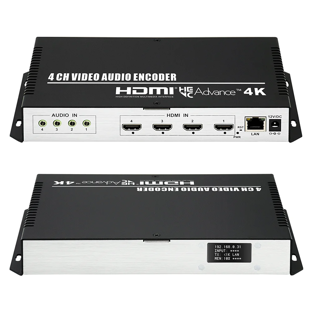 Encoder streaming HDMI a IP 4 canali 4K H.265 H.264 Encoder video HDMI IPTV con UDP HLS RTMP RTSP RTMPS SRT