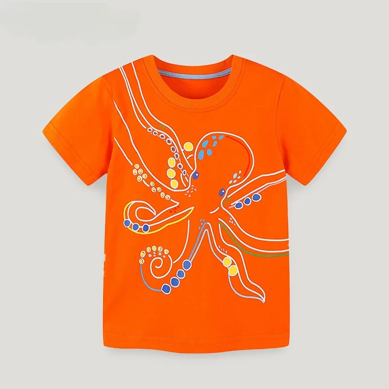

2024 New Boys Spring Summer Loose Soft Fashion Cartoon O-neck All-match Outdoor Printing Outdoor