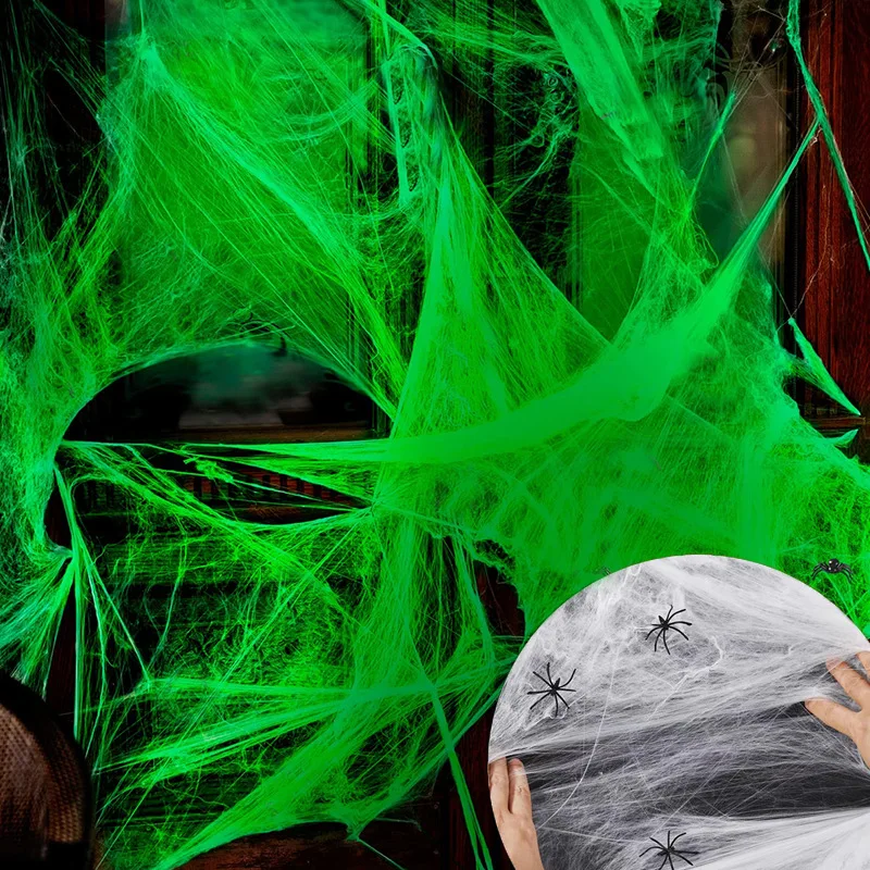 2026 Halloween-Dekoration, leuchtende Spinnennetze mit leuchtendem Spinnennetz und Spinnen für Spukhaus, Horror-Raumdekoration-Requisiten – Detail 14