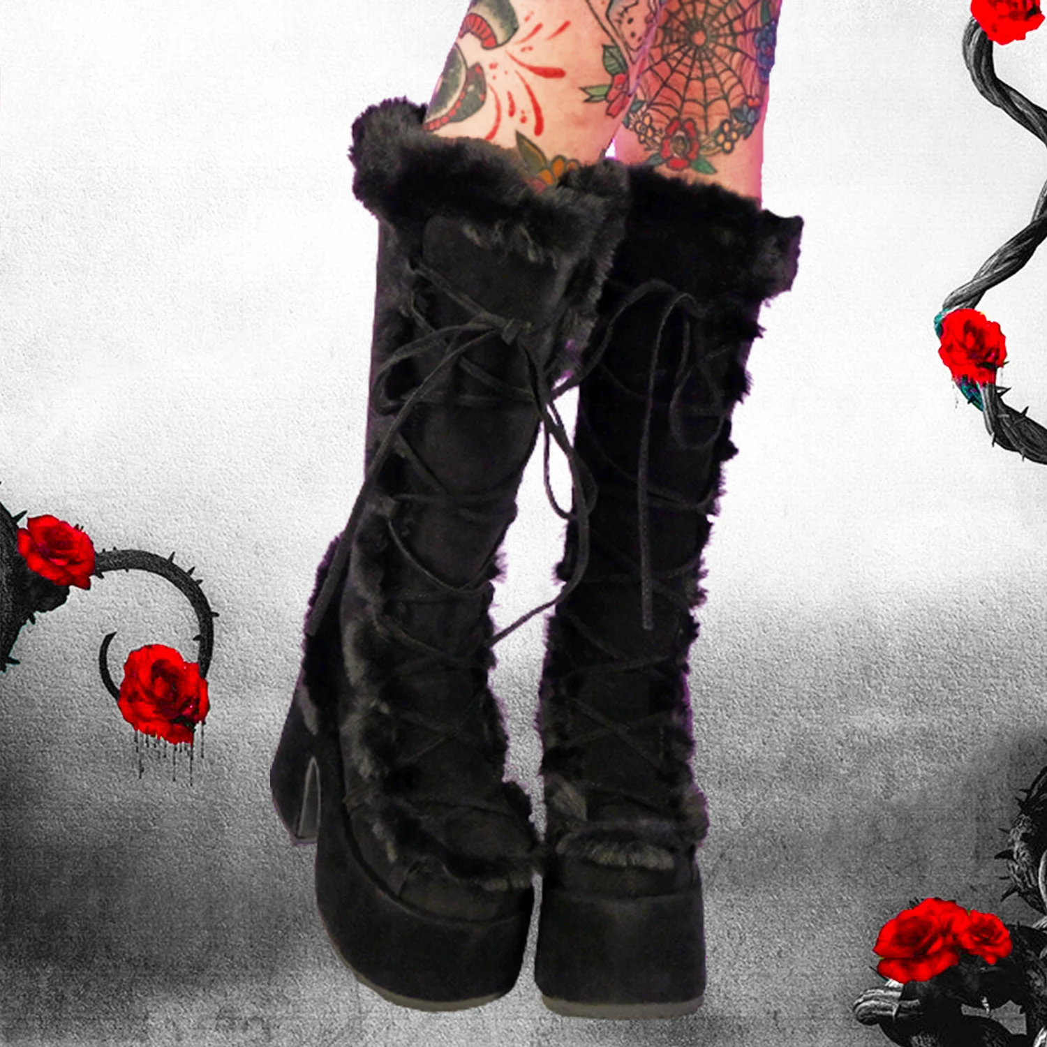 Gigifox Nieuwe Brand Design Goth Warm Bont Goth Vrouwen Laarzen Dikke Hoge  Hakken Platform Cosplay Winter Schoenen Vrouw Maat 43|Driekwart Laarsjes| -  AliExpress
