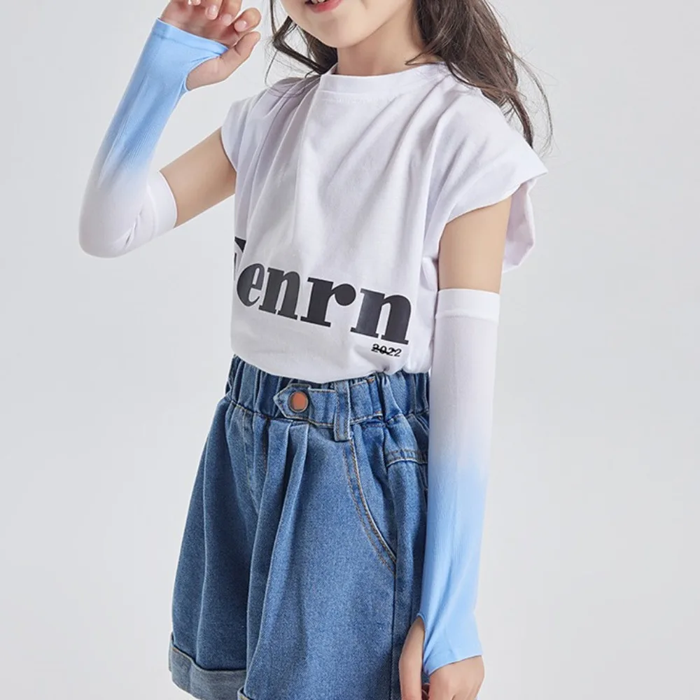 

Рукава для рук из полиэстера, вискозы, спандекса, отверстия для пальцев, градиентные цвета, крутой дышащий защитный чехол для рук для малышей