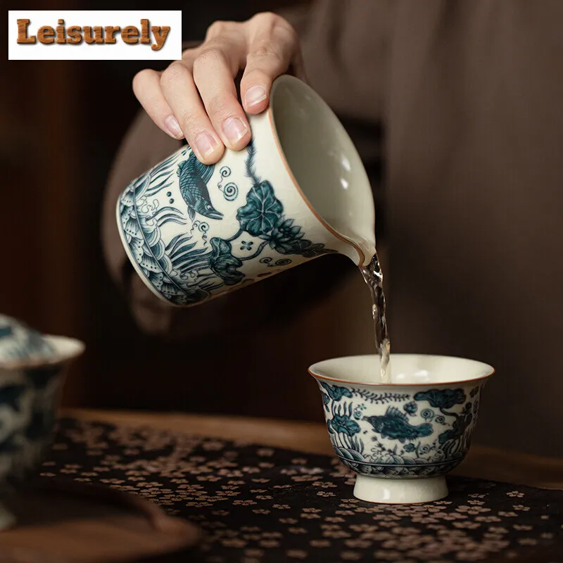 200ml Retro Fish Algae Pattern Tea Pitcher Vintage Ru Kiln Porcelain  Tea Divider Cha Hai Justice Cup Chinese Tea Set Supplies