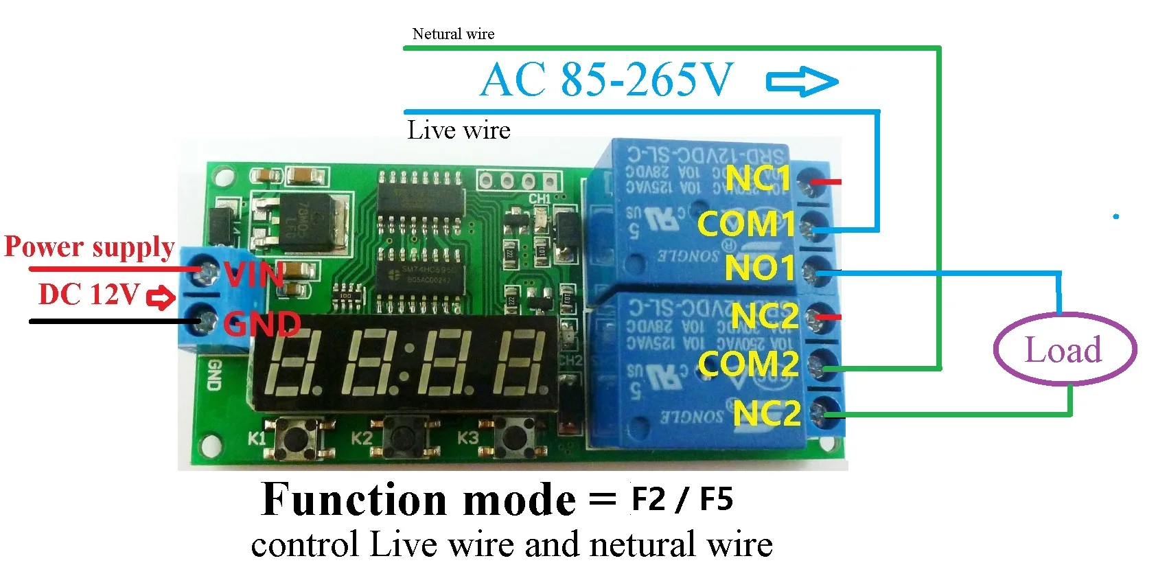 do motor, ciclo reverso Loop temporizadores, DC 5V, 12V, 2 canais