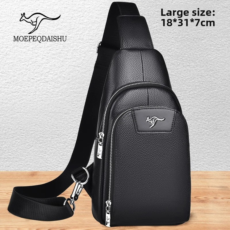 New Men's Genuine Leather Chest Crossbody Bag Top Layer Cowhide Portable Shoulder Bag for Outing