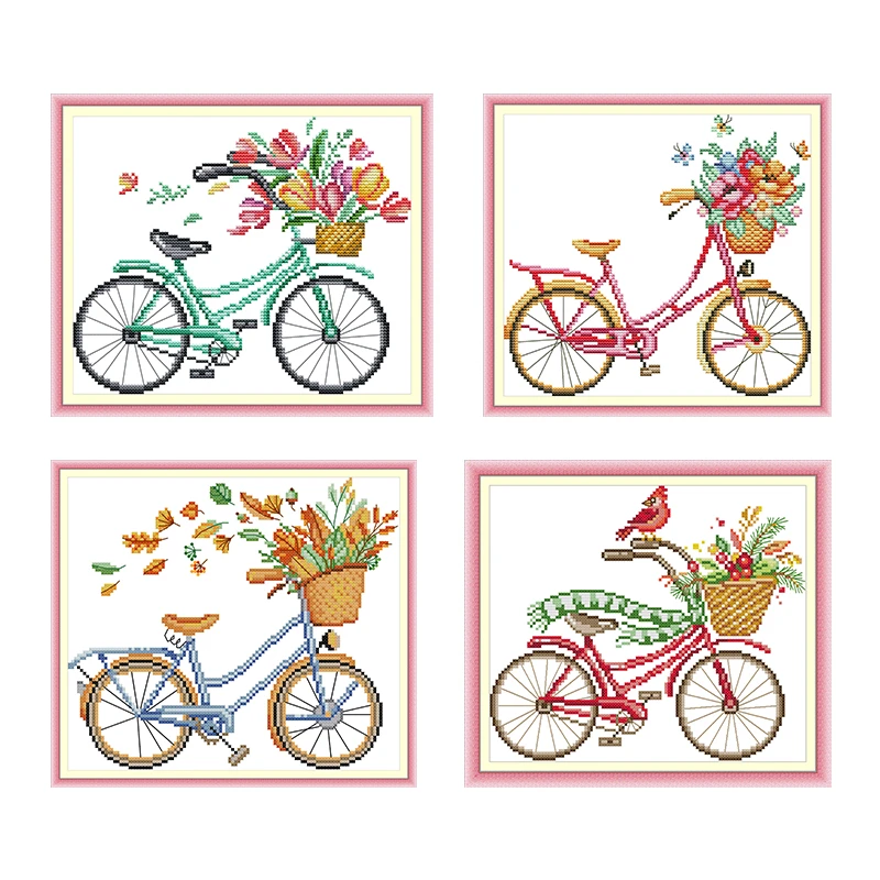 Kits de punto de cruz con estampado de serie de bicicleta romántica,  conjunto de bordado de tela de lona, costura, 14CT 11CT| | - AliExpress