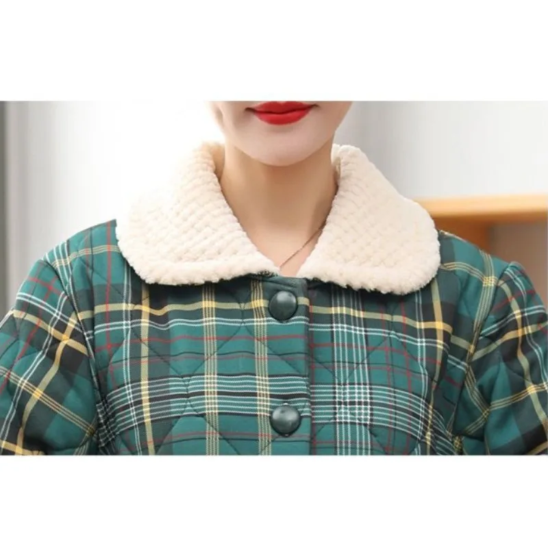 2024 New Middle Aged Mother's Cotton Pajamas Women's Winter Three-layer Thickened Sleepwear Cotton Set Large Size Warm Homewear