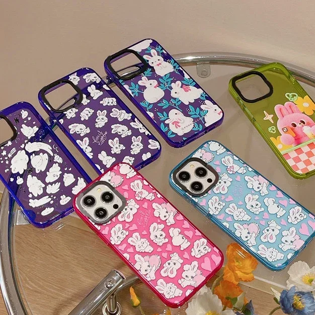

Creative Flower Rabbit 2.0 Version Acrylic Upgrade Border Phone Case Cover for IPhone 11 12 13 14 15 Pro Max Case for IPhone 15