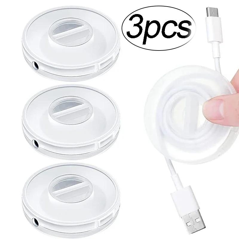 

1/2/3Pcs Transparent Charging Cord Organizer Portable Charger Cord Holder Round Storage Case Retractable Reel Box Cable Winder