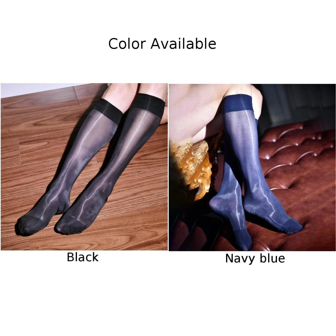 Mens Oil Shiny Stockings Stretchy Knee High Long Socks Hoisery Sheer Pantyhose Man Formal Dress Stocking Business