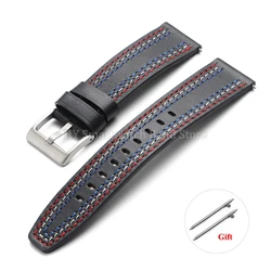 Premium Cowhide Leather Quick Release Sport Watch Strap - Waterproof Wrist Band Replacement - 22mm (Black)