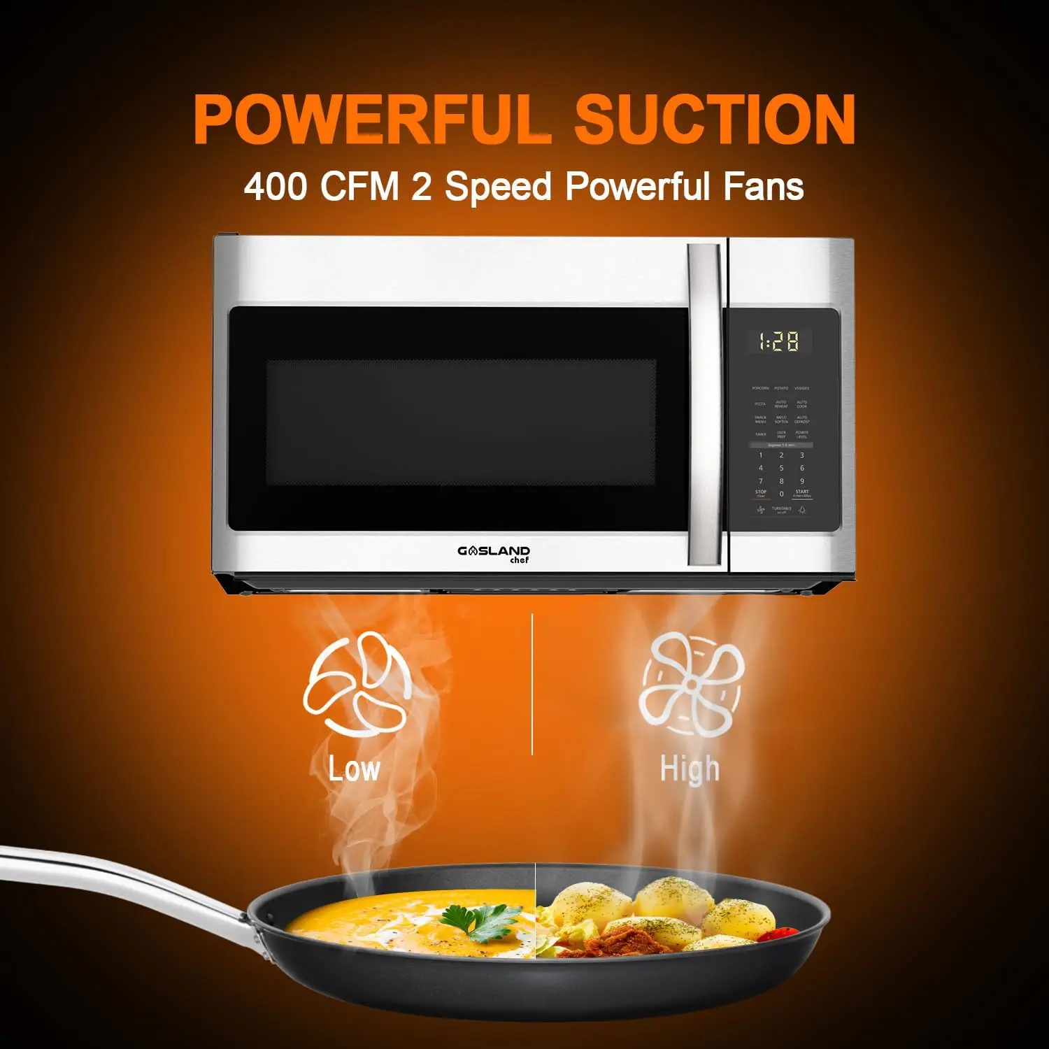 1.9 Cu. Ft. 30 Inch OTR1902S Over the Range Microwave Oven, Over the Stove Microwave, 1000 Watts, 400 CFM Exhaust Fan and LED 3