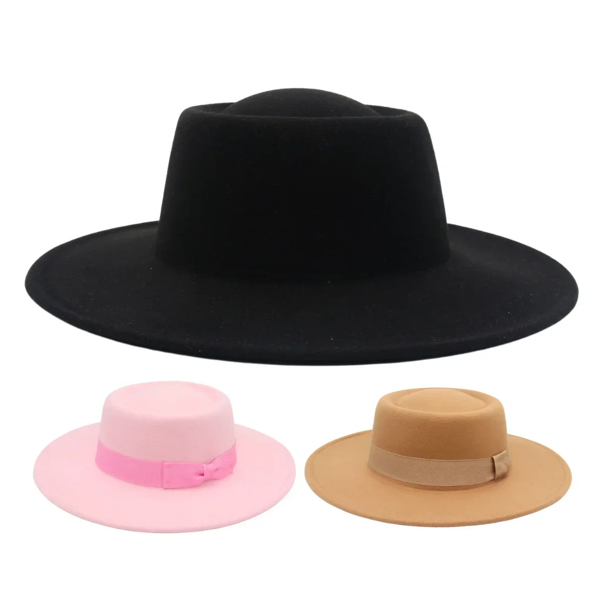 

Women Black French Fedora Hat Ribbon Banquet Bowler Hat Winter Autumn Wool Jazz Men Felt Hats Elegant 8.5cm Wide Brim Dress Hat