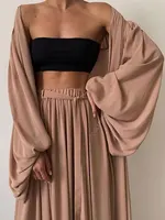 Sexy Solid Color Three-Piece Set 2025 Autumn Women Tube Top Beach Dress Crop Top Trousers Long Sleeve Cardigan 3 Piece Set A1642 - Image 3