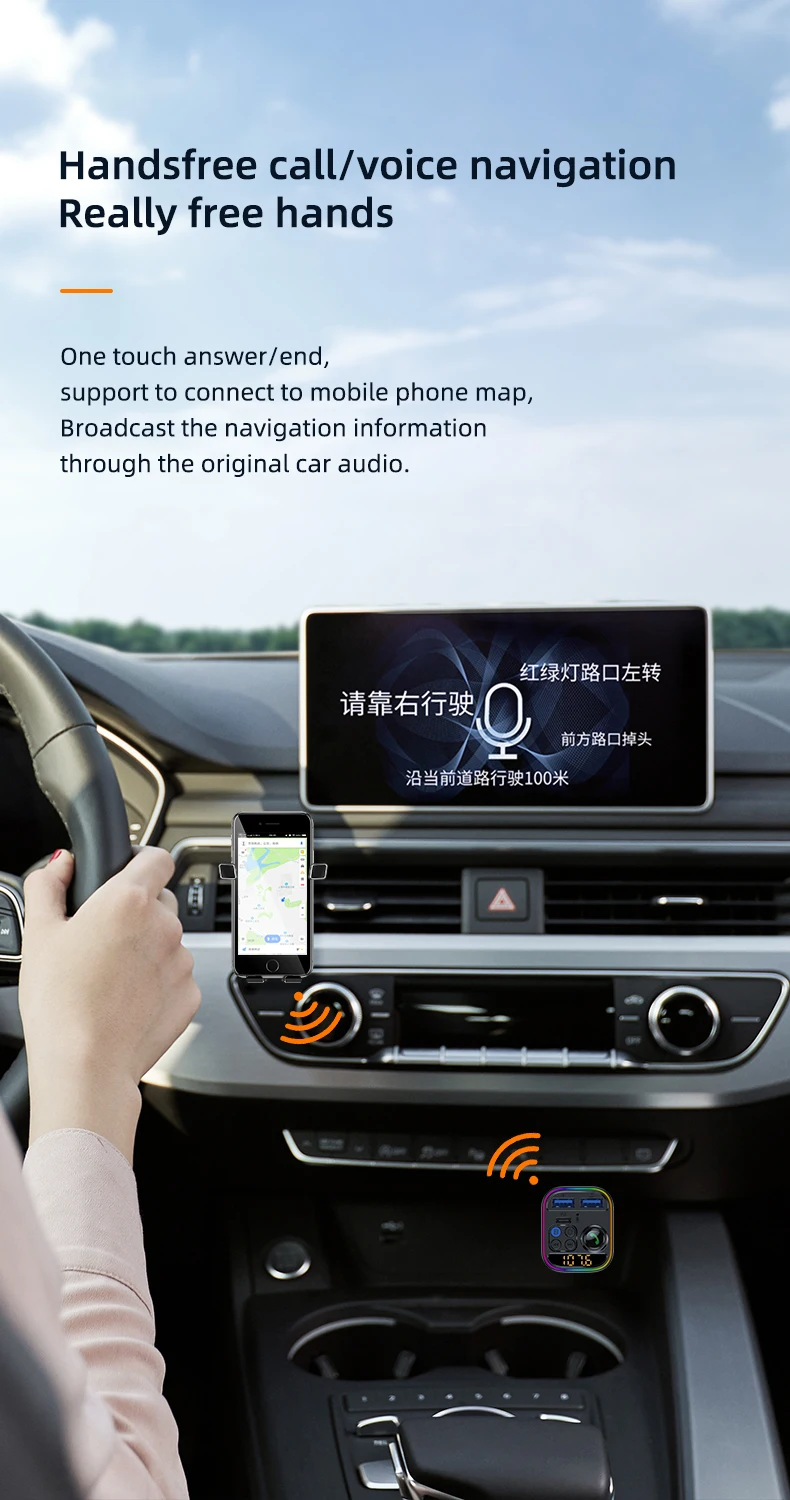 Bluetooth 5.3 FM Transmitter Wireless Bluetooth Car Adapter AUX Radio Receiver M