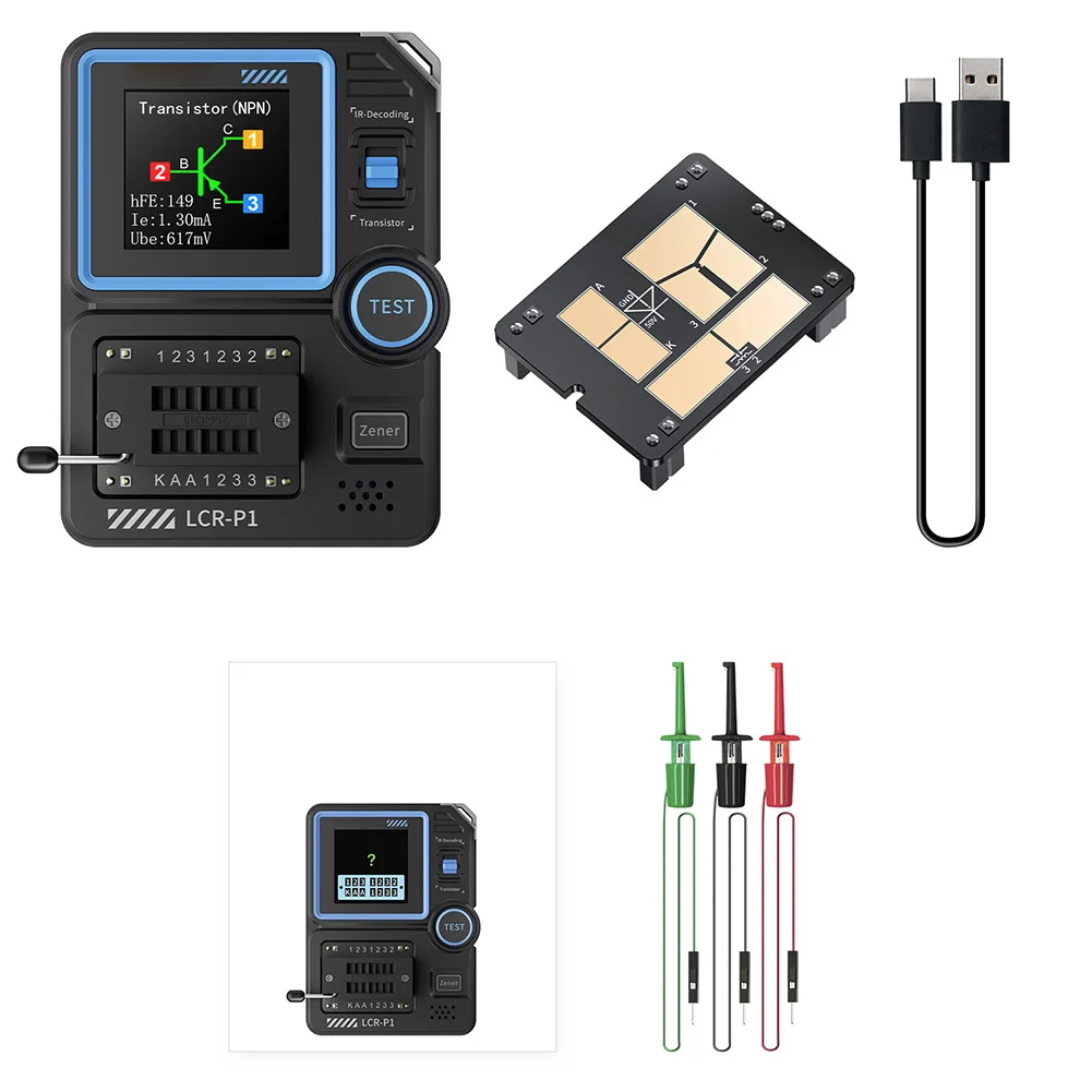 LCR-P1 Transistor Tester Diode Triode Capacimeter Resistance LCR ESR Meter MOSFET NPN PNP S M D Multifunction Tester 6
