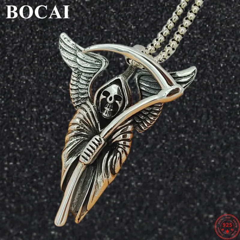 

BOCAI S925 Sterling Silver Pendants 2022 New Fashion Retro Old Wings Sickle Dealth Pure Argentum Amulet Jewelry for Women Men