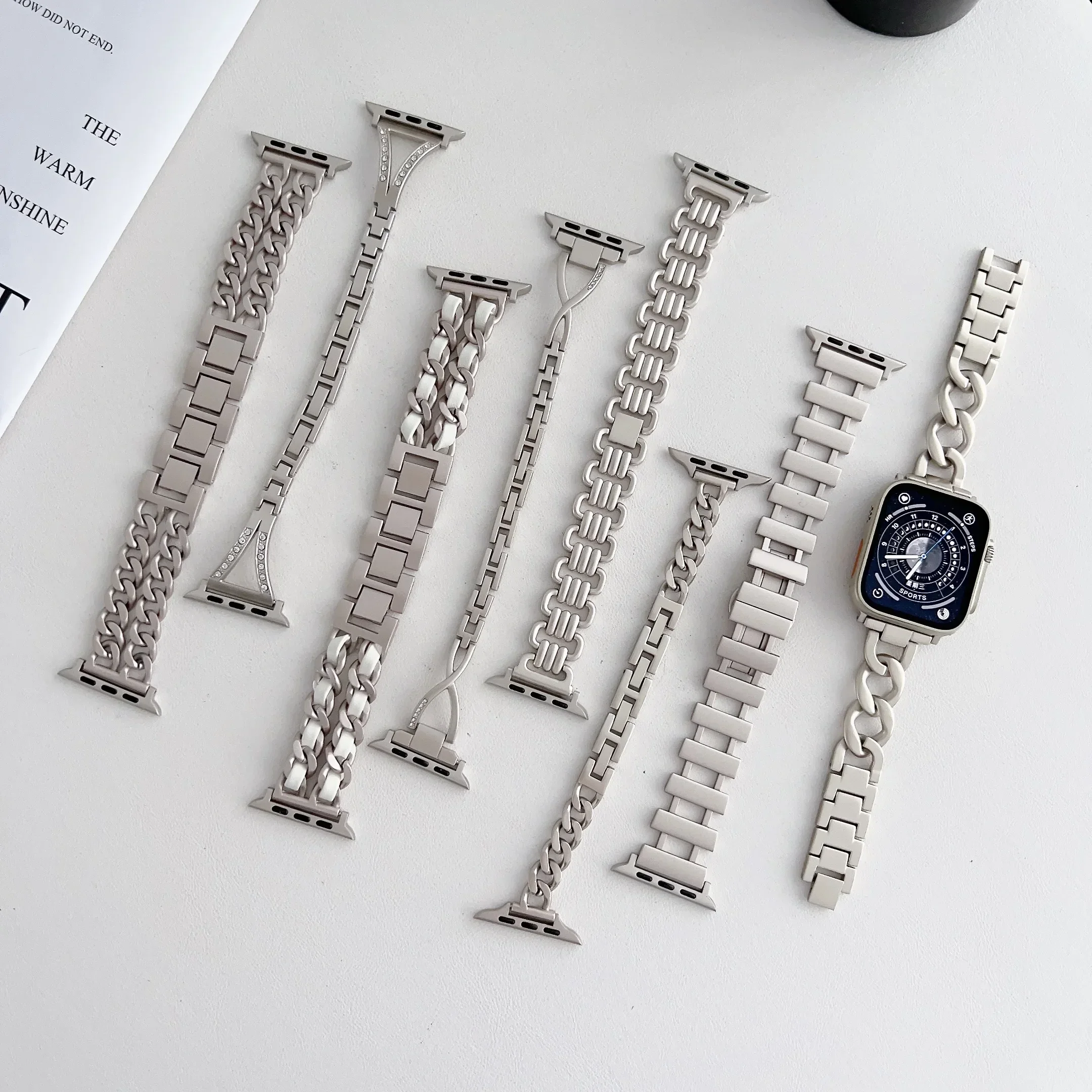 여성용 스타라이트 메탈 스트랩, 애플 워치 울트라 밴드, 49mm, 44mm, 42mm, 45mm, 스테인레스 스틸 팔찌, 아이워치 시리즈 8, 7, SE, 6, 5, 3 용