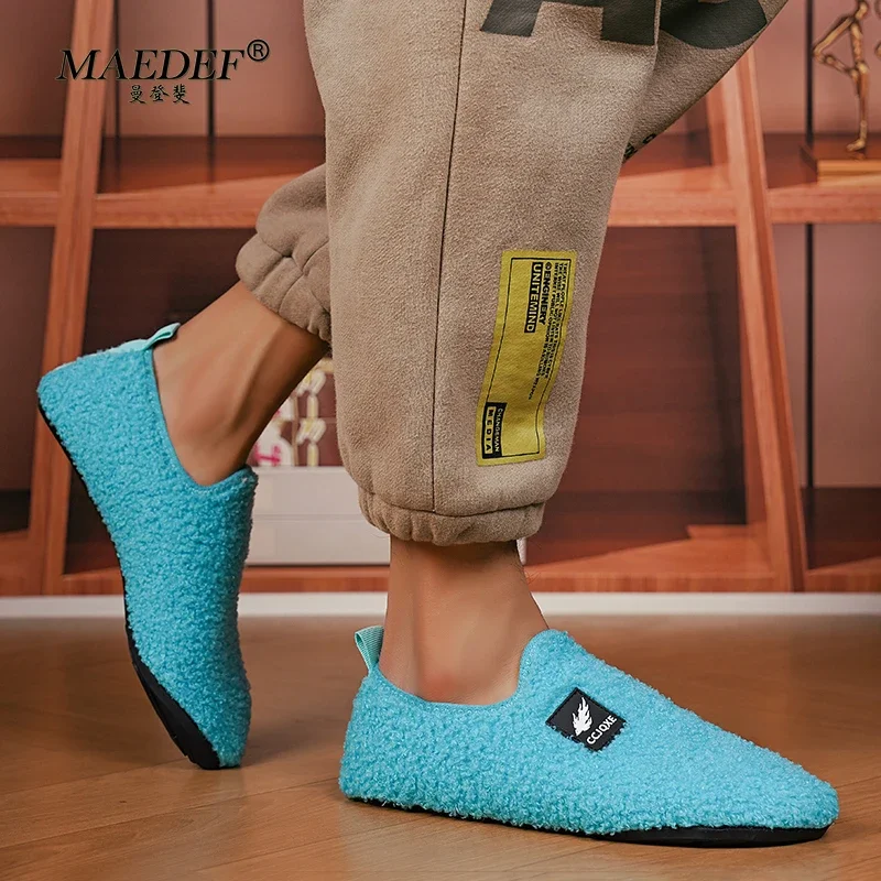 MAEDEF Men Cotton Shoes Slippers Warm Indoor Outdoor Antiskid Casual Shoe High Quality Plush Winter Couple Shoe Fluffy Slipper