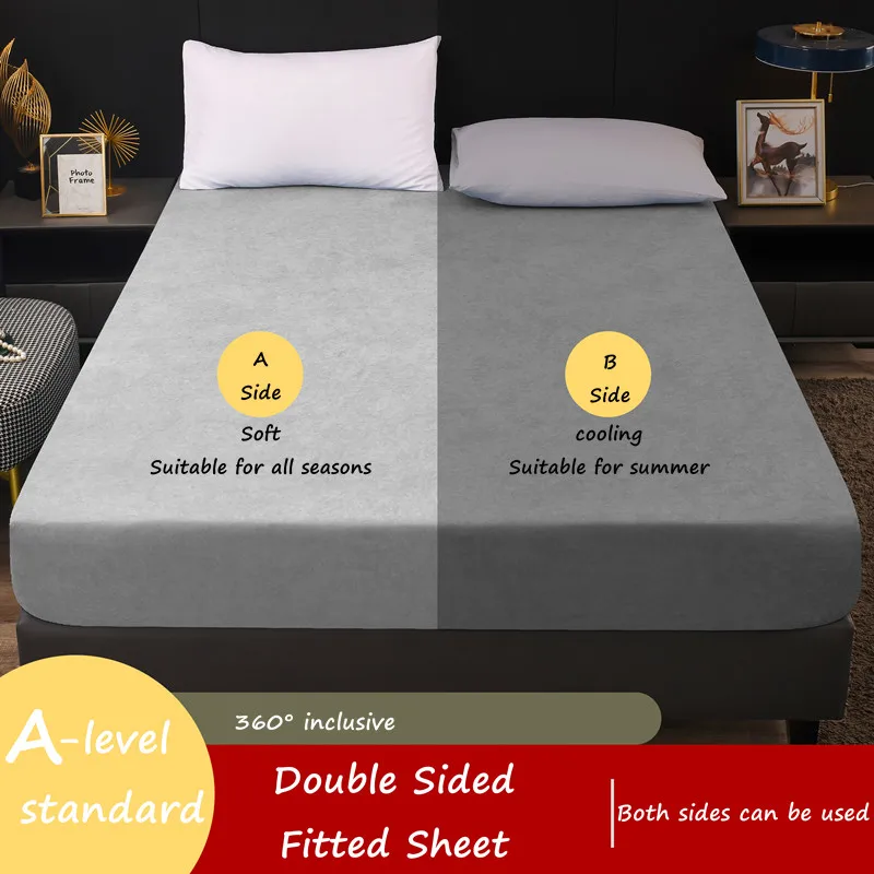 DoubleSideFittedSheetSolidColorBedCoverElasticMattress