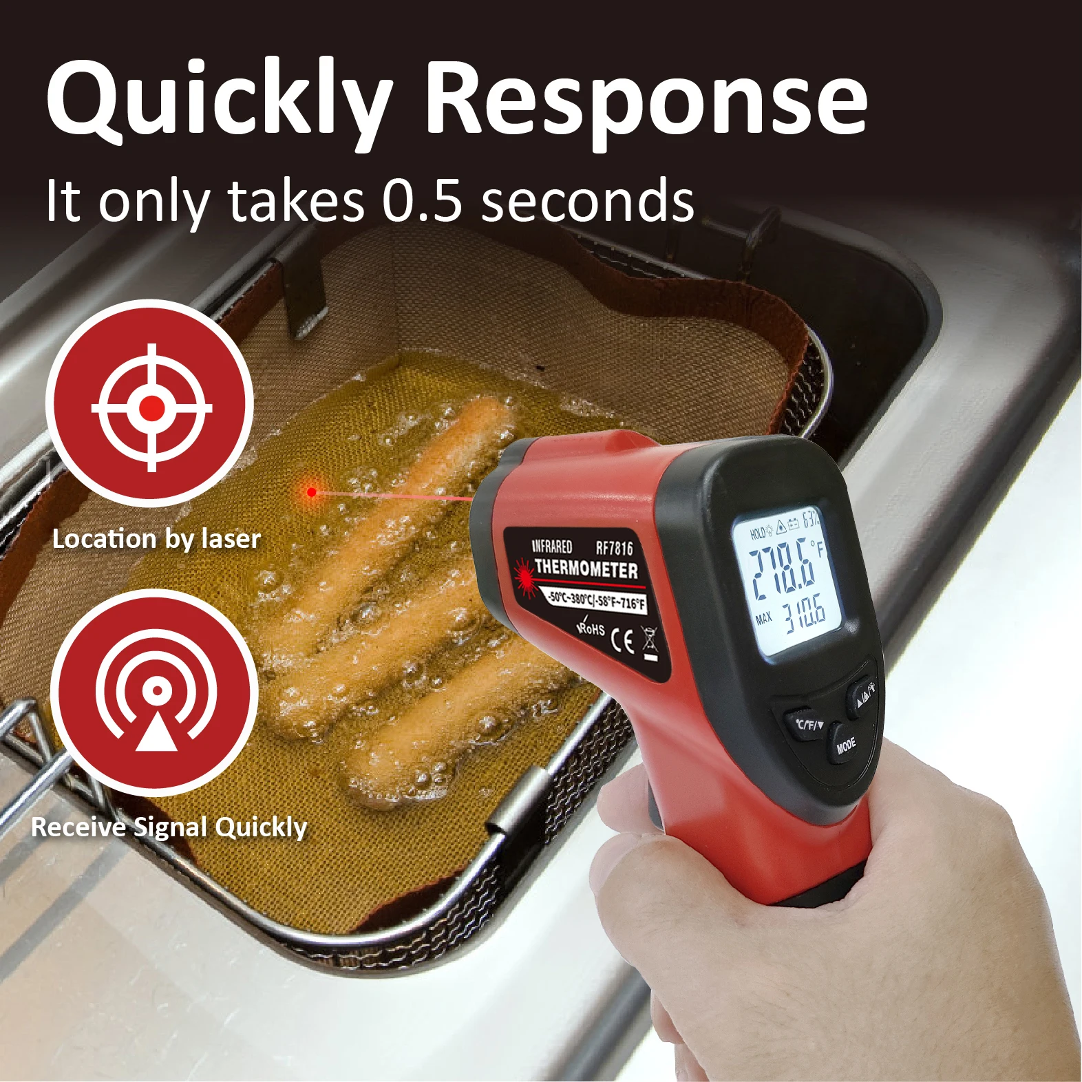 Infrared Temperature Meter Digital Thermometer Non-contact industrial Infrared Laser LCD Color Screen Kitchen Thermometer Temperature Gun Tester-50-380