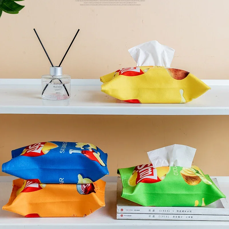 Creative Potato chip packaging bag style tissue box Living room facial tissue Bags Car Cute Paper box Household napkin paper box 6