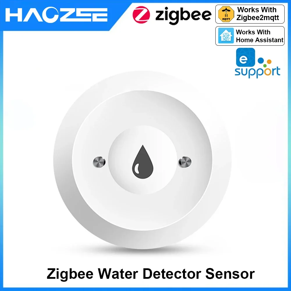 חיישן מים Zigbee של Haozee לזיהוי נזילות במים באמצעות אפליקציה למעקב מרחוק למטבח/חדר האמבטיה תמיכה בבית עוזר Zigbee2mqtt
