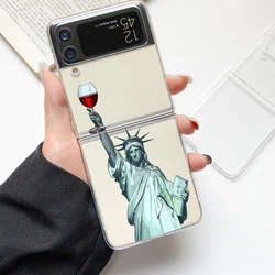 Artistic Clear Hard Folding Phone Case with David & Mona Lisa Design for Samsung Z Flip 4 (B7)