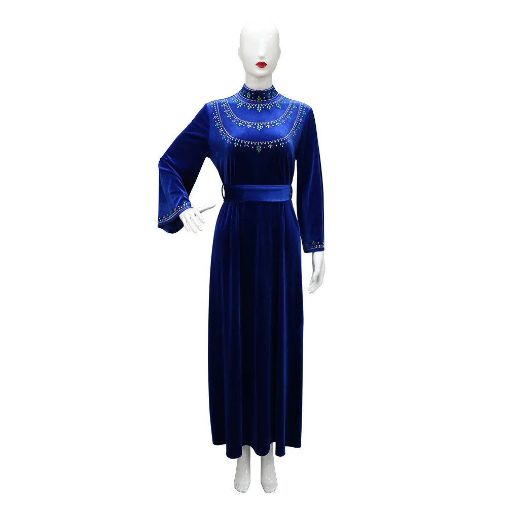 فساتين عيد رمضان للنساء المسلمات عباية ماسية مخملية للحفلات فستان طويل حزام المغرب قفطان فيستدوس دبي تركيا رداء جلابية