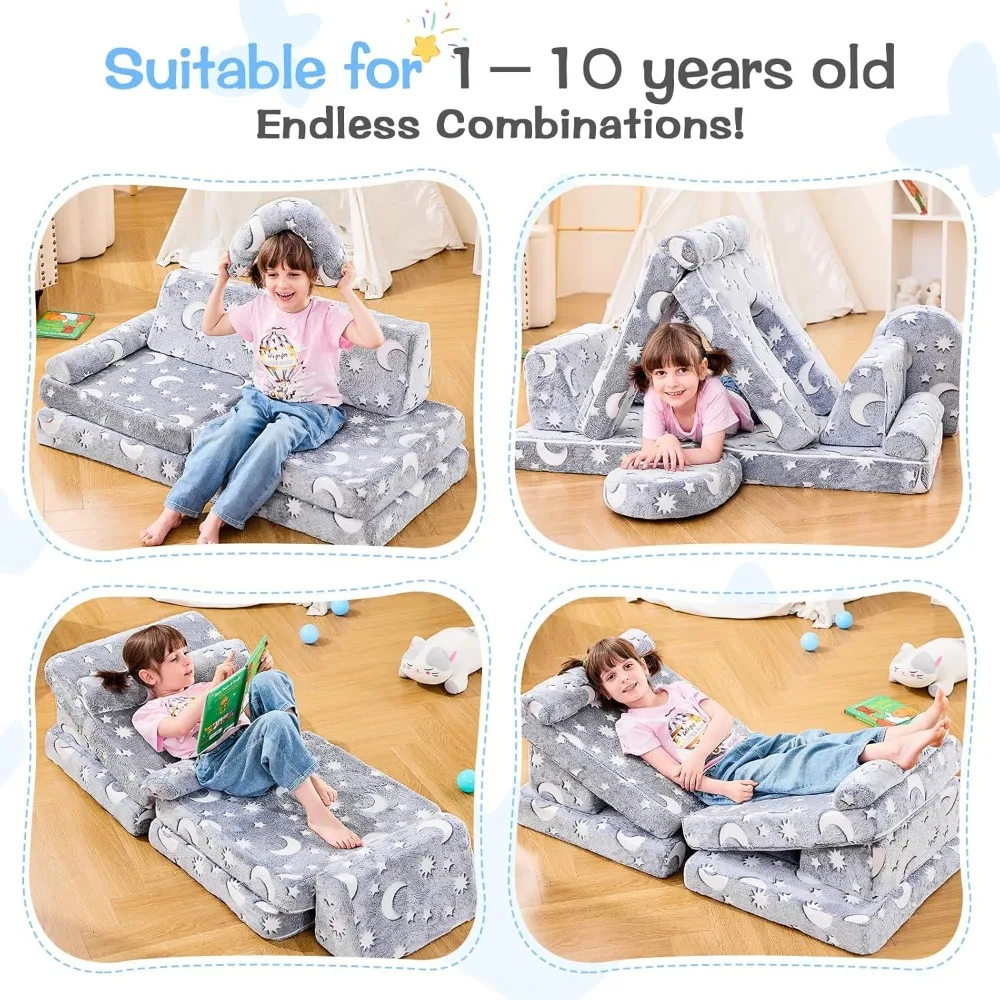 Kids Play Couch,Toddler Couch Kids Sofa,Child Sectional Sofa,Bedroom and Playroom Furniture, Convertible Foam and Floor Cushion 2