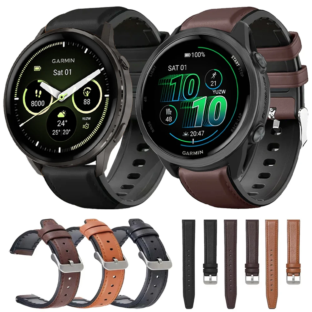 Versatile 22mm Leather Silicone Hybrid Watch Band Strap Bracelet