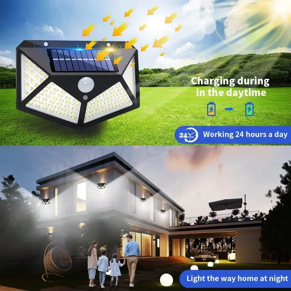 1/2/4PCS 100 LED 벽 조명 태양열 LED 야외 장식 태양열 정원 조명 캠핑 발코니 조명기구 패널 방수