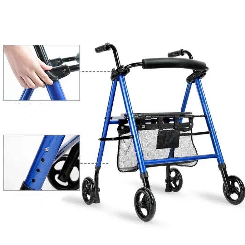 Multi-Functional Folding Walking Trolley - Aluminum Alloy Four-Wheel Walker, Comfortable Seating and Shock Absorber 3