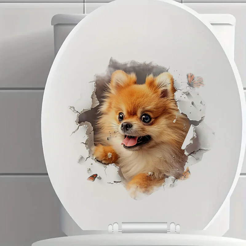 T2263# Pomeranian Toilet Stickers Decoration for Living Room, Wall, Bedroom, and Home Decor Car Decals Self-Adhesive