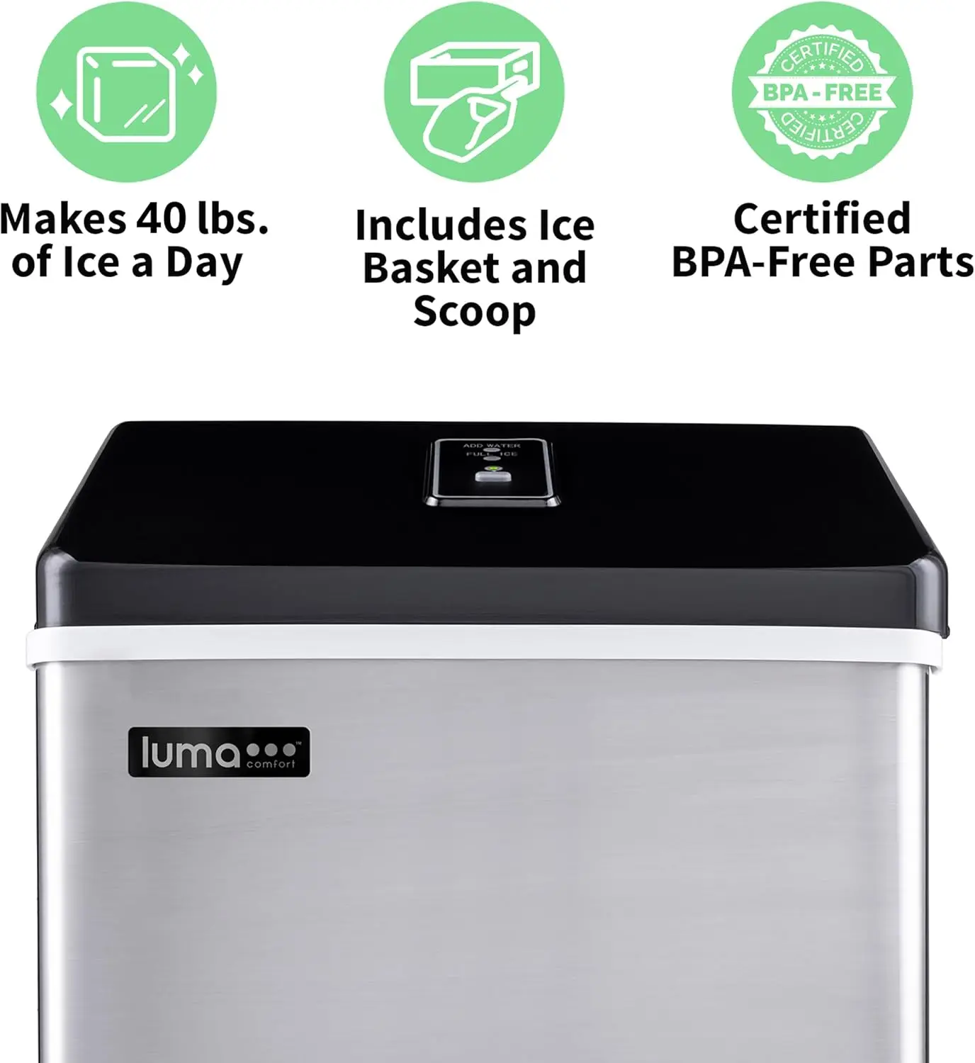 Ice Cube Maker Machine | First Cubes in 15 Minutes, 40 lbs. of Ice in 24 Hours |  Portable Design in Stainless Steel - IM200SS 2
