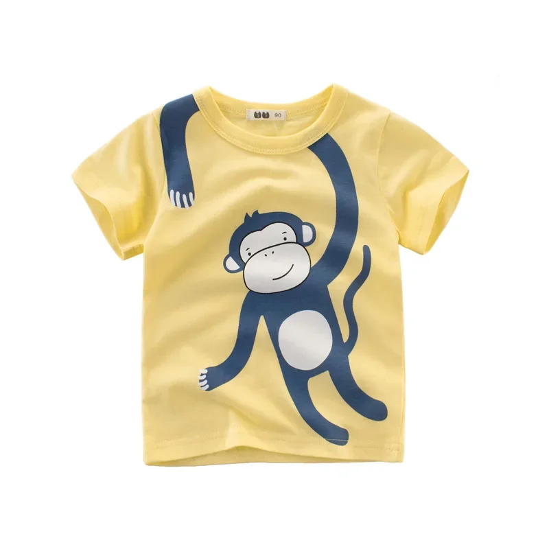 2025 Summer Kids Clothes Boys Girls Short Sleeve T-shirt Tops Children Dog Lion Giraffe Cartoon Animal Cotton Print T Shirt Tees 2
