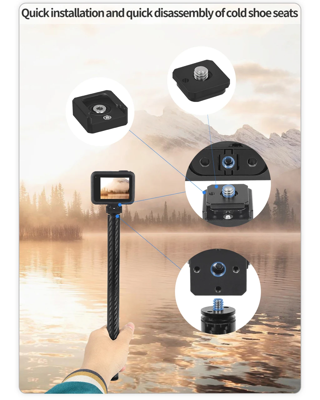 Quick Release Cold Shoe Mount 1/4 Screw for GoPro Hero 13 Insta360 Action Camera
