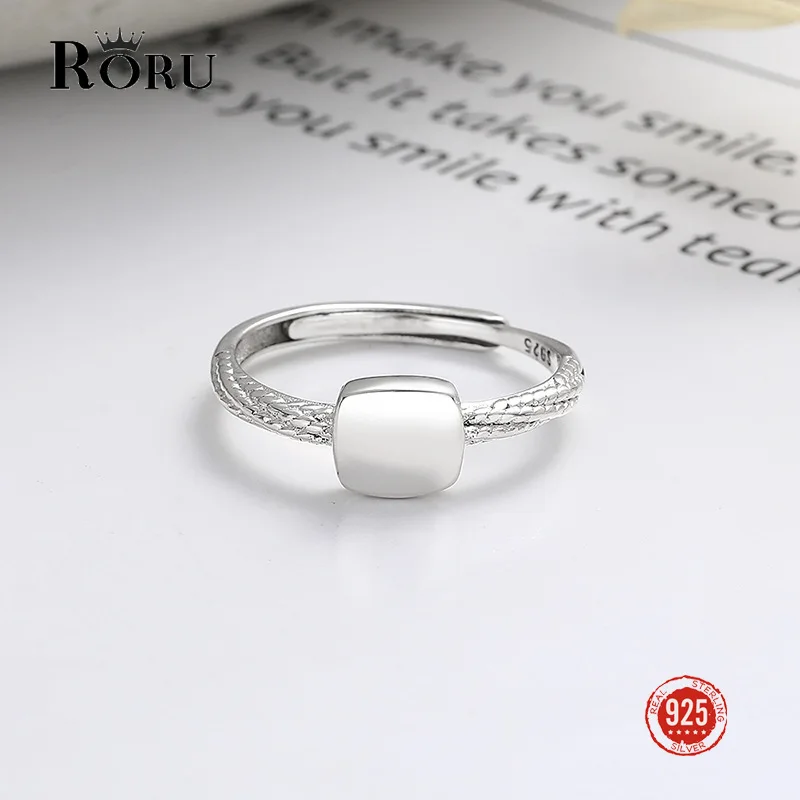 

925 Sterling Silver Irregular Geometric Open End Ring with Twisted Square Design Korean Style Fine Jewelry for Women Men