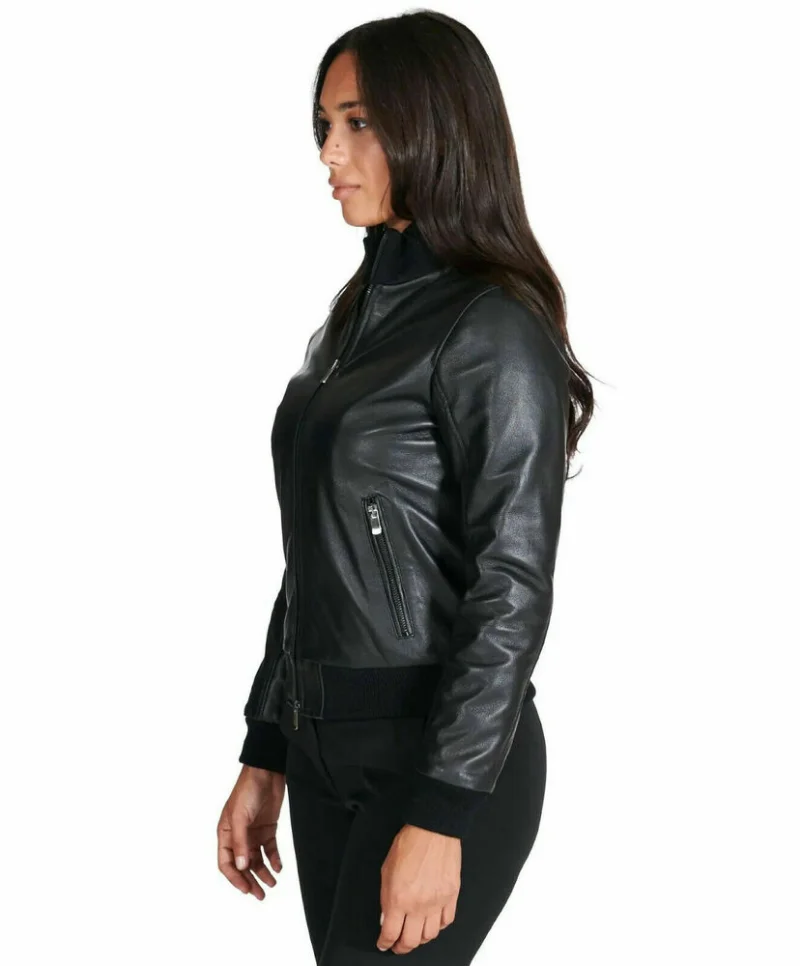 Genuine Leather Women Authentic Lambskin Pure Leather Jacket Black Bomber Biker Coat