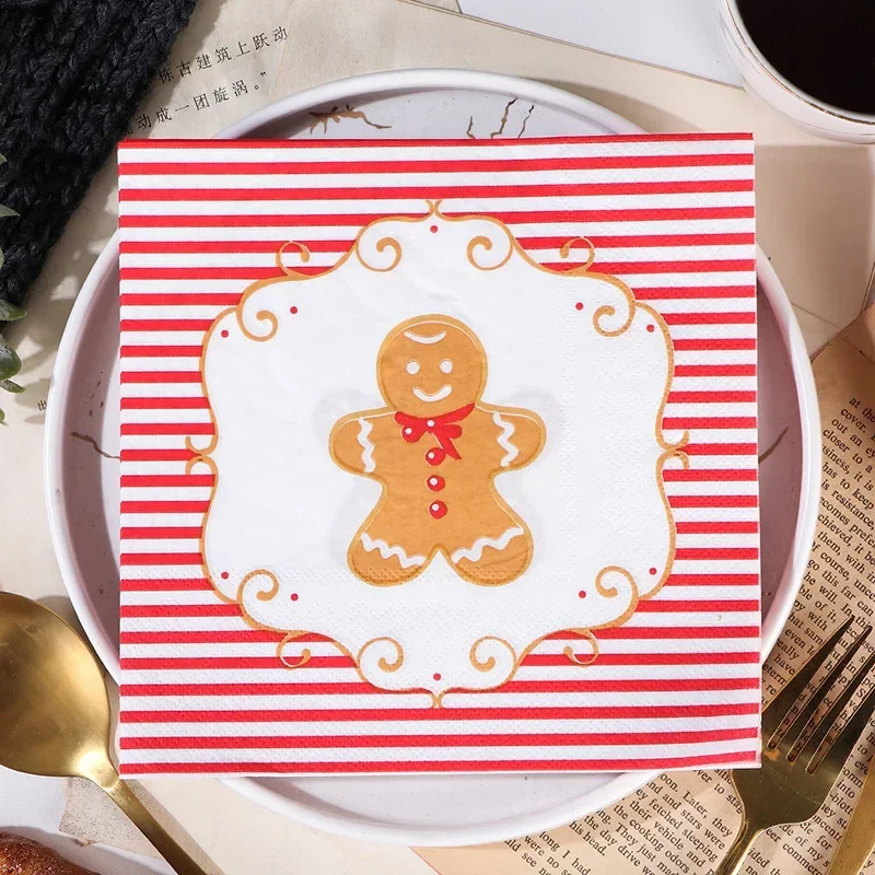 Paper Placemat 10/20pcs 33*33cm 2Ply Cartoon Santa Claus Red and White Striped Turmeric Man Printed Wine Glass Flower Origami