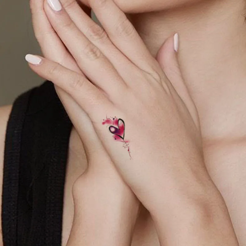 

Waterproof Temporary Tattoo Sticker Pink Rose Flower Heart Line Fake Tattoos Flash Tatoo Arm Hand Neck Body Art for Women Men