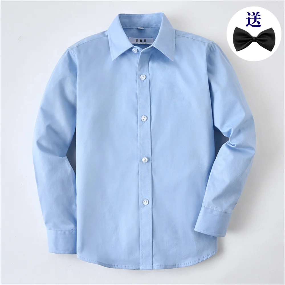Summer Autumn children's long sleeved cotton shirt blue White for boys and girls school Uniform students shirt Children Clothes